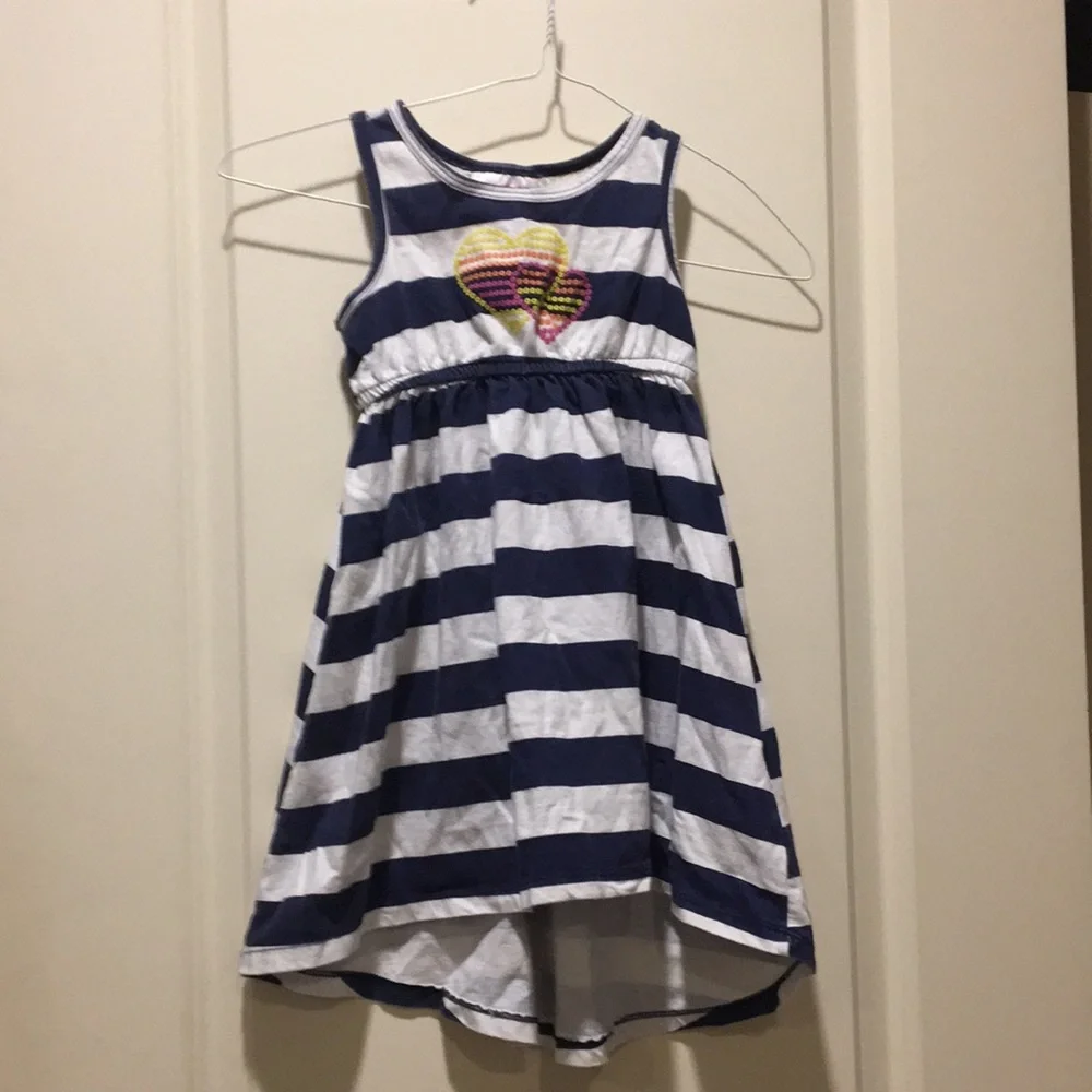 Flapdoodles girls striped sleeveless hi/lo dress rainbow heart appliqué size 5